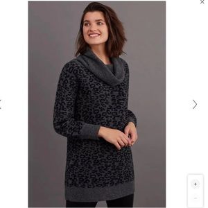 Anthropologie Emmy Cowl Neck Tunic Sweater Leopard Gray/Black XS NWT
